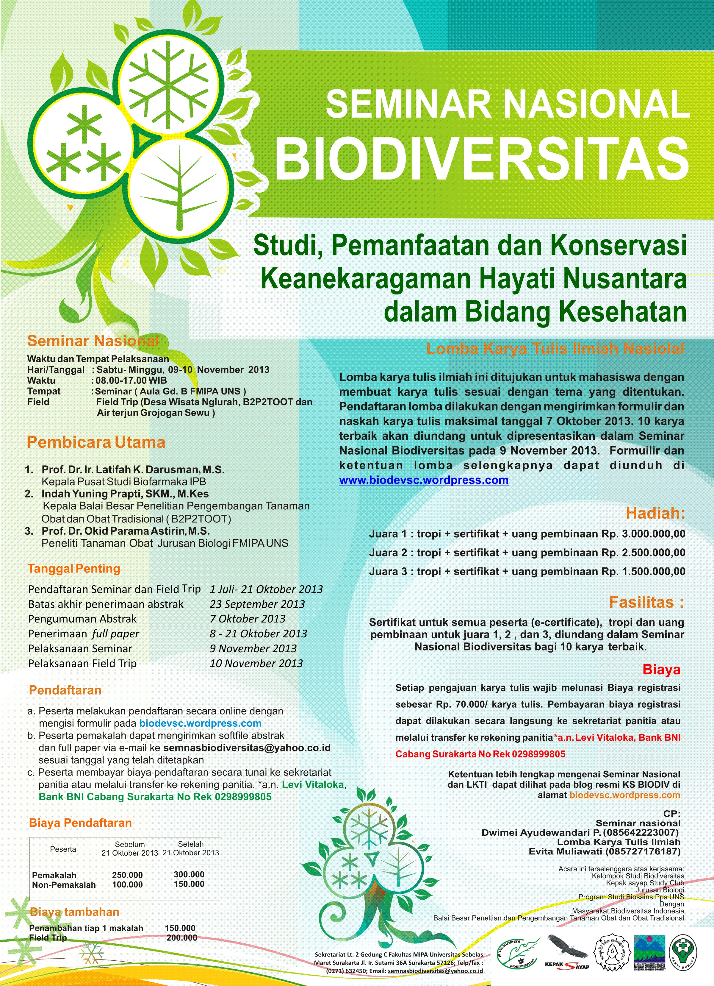  2013 dan Lomba Karya Tulis Ilmiah  Kelompok Studi Biodiversitas